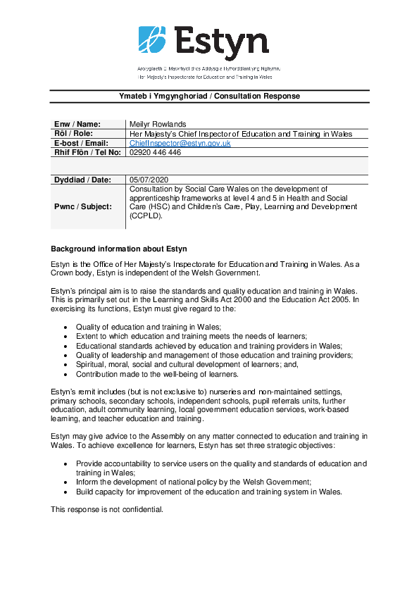 Consultation by Social Care Wales on the development of apprenticeship